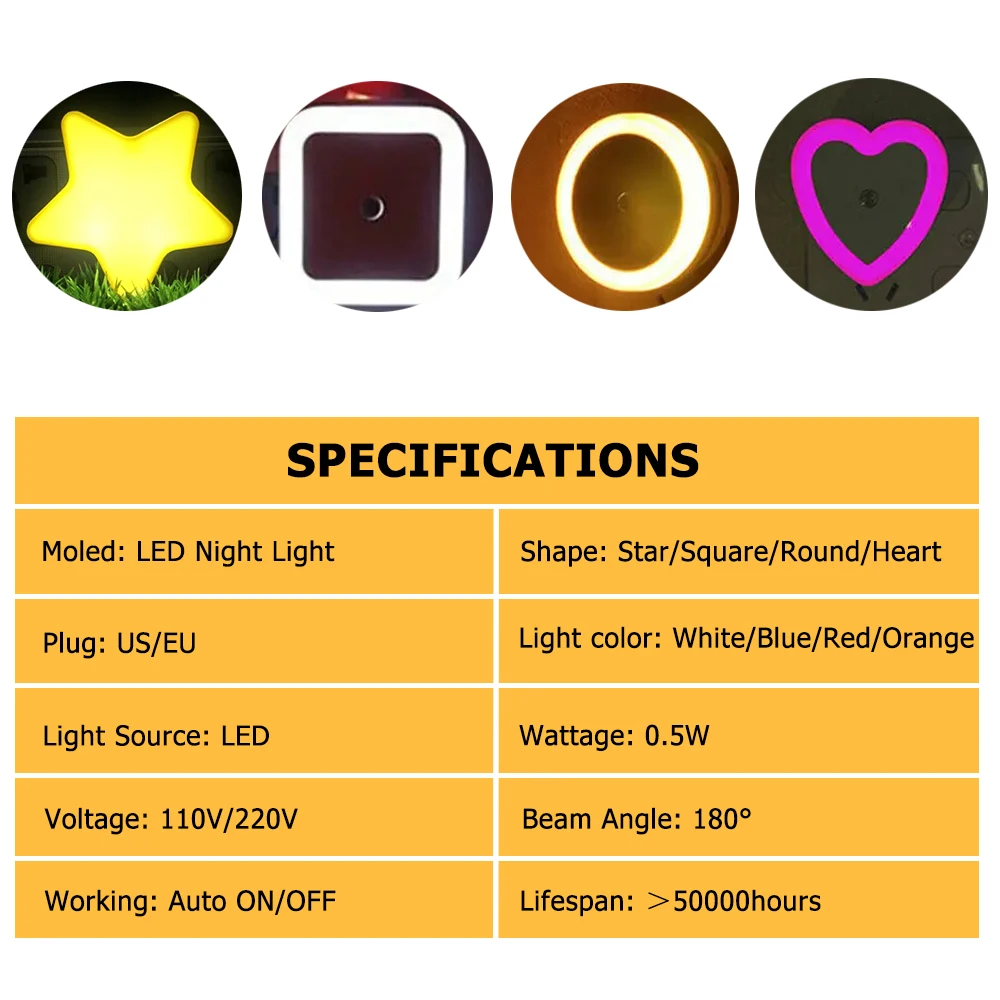 EU/US/UK Plug Mini LED Night Light 110V/220V Square Shape Wall Lamp Sensor Control Energy Saving Light For Room Stairs Corridor