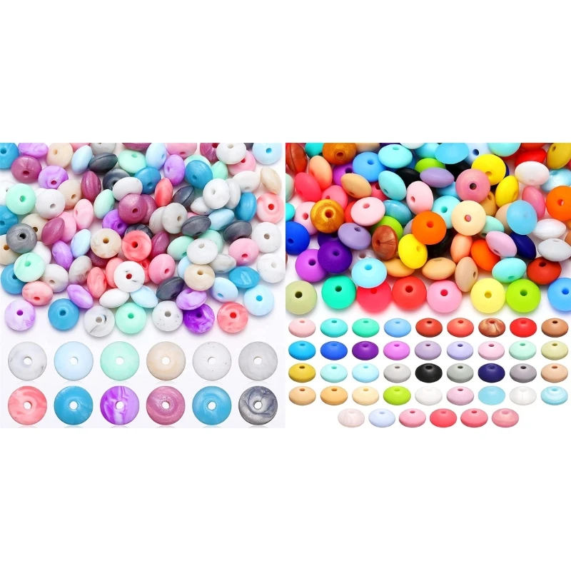 240pcs Round Silicone Beads Babies Round Nursing Teething Beads Sets DIY Bracelet Keychain Toy Accessories D5QF