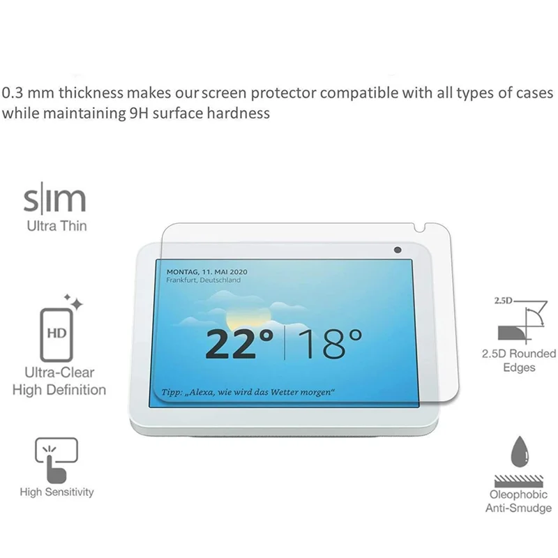 PHILE-3X Scratch Resistance Screen Protector For Amazon Echo Show 8 Strong Adhesive HD Tempered Glass Film