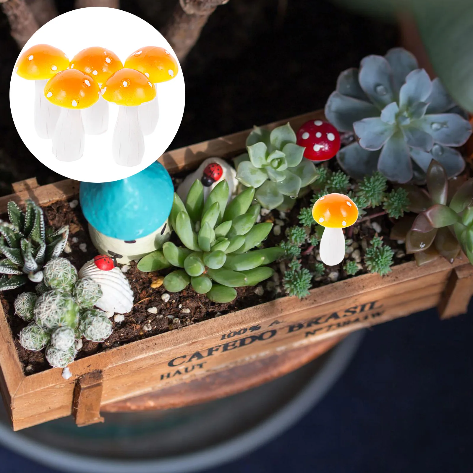 

5 шт. миниатюрный желтый грибной декор легкие украшения из смолы сказочные садовые аксессуары украшение для цветочного горшка