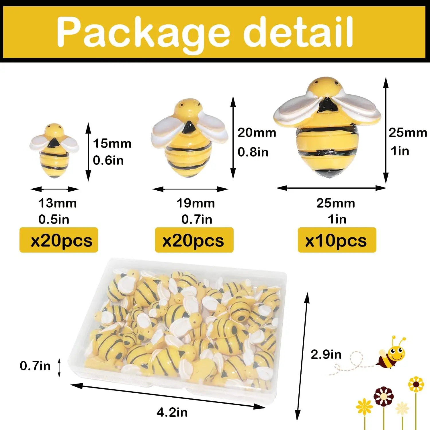 50 Pcs Tiny Craft Resin Bees Ornaments, Flatback Bee for Wreath Embellishments and Bee Themed Birthday Party Table Decoration