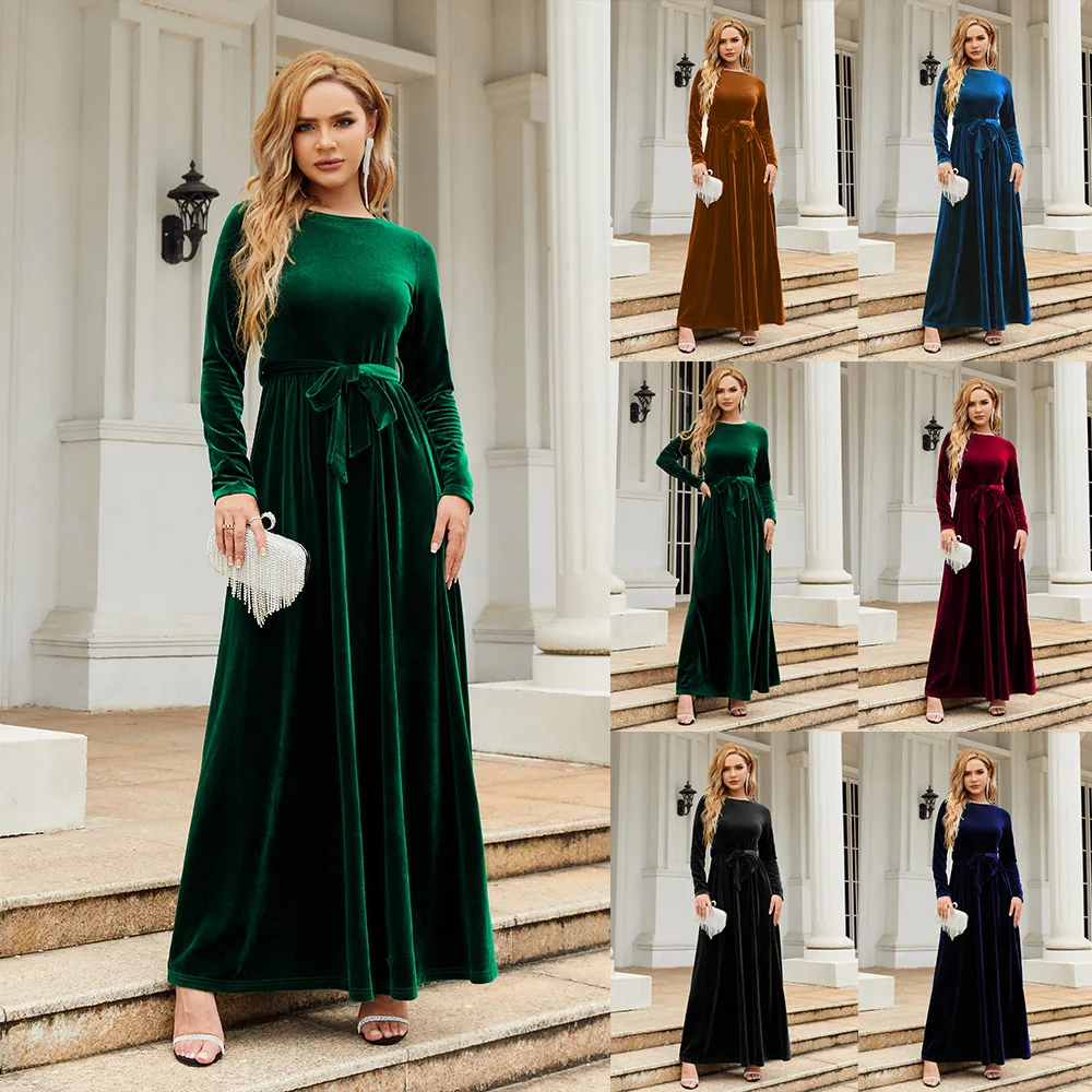 Spring 2025 Elegant Red Long Dress Velvet Solid Color Premium Formal Evening Vestidos Festa Luxo Rojo Maxi Dresses For Women