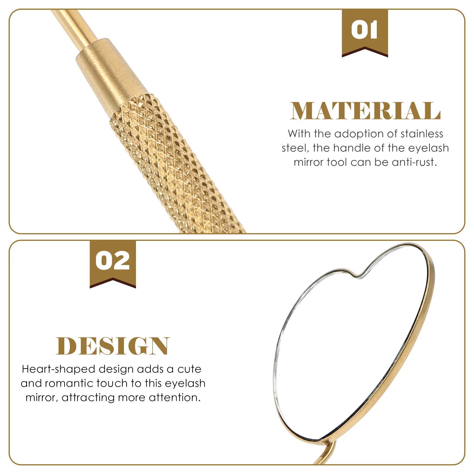 

Handheld Eyelash Shape Stainless Steel for False Lashes Application Accurate Beauty Mirror with Rust Resistant