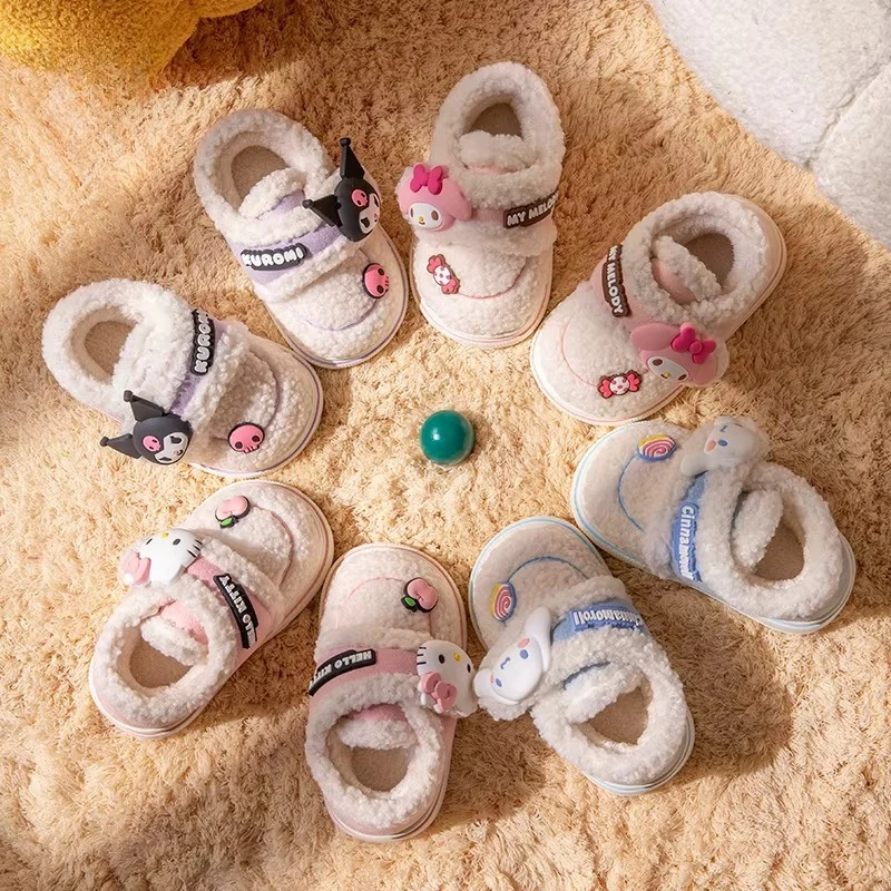 Kulomie Children's Cotton Slippers Autumn and Winter Girls Princess Sanrio Warm and Pile Parent-Child Cotton Shoes