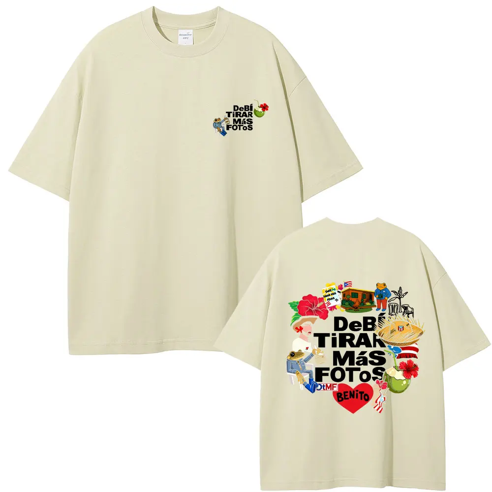 Rapper Bad Bunny Debi Tirar Mas Fotos DTMF Frog Funny Meme T-shirt Men Women Hip Hop Oversized T Shirt Male Casual Cotton Tshirt