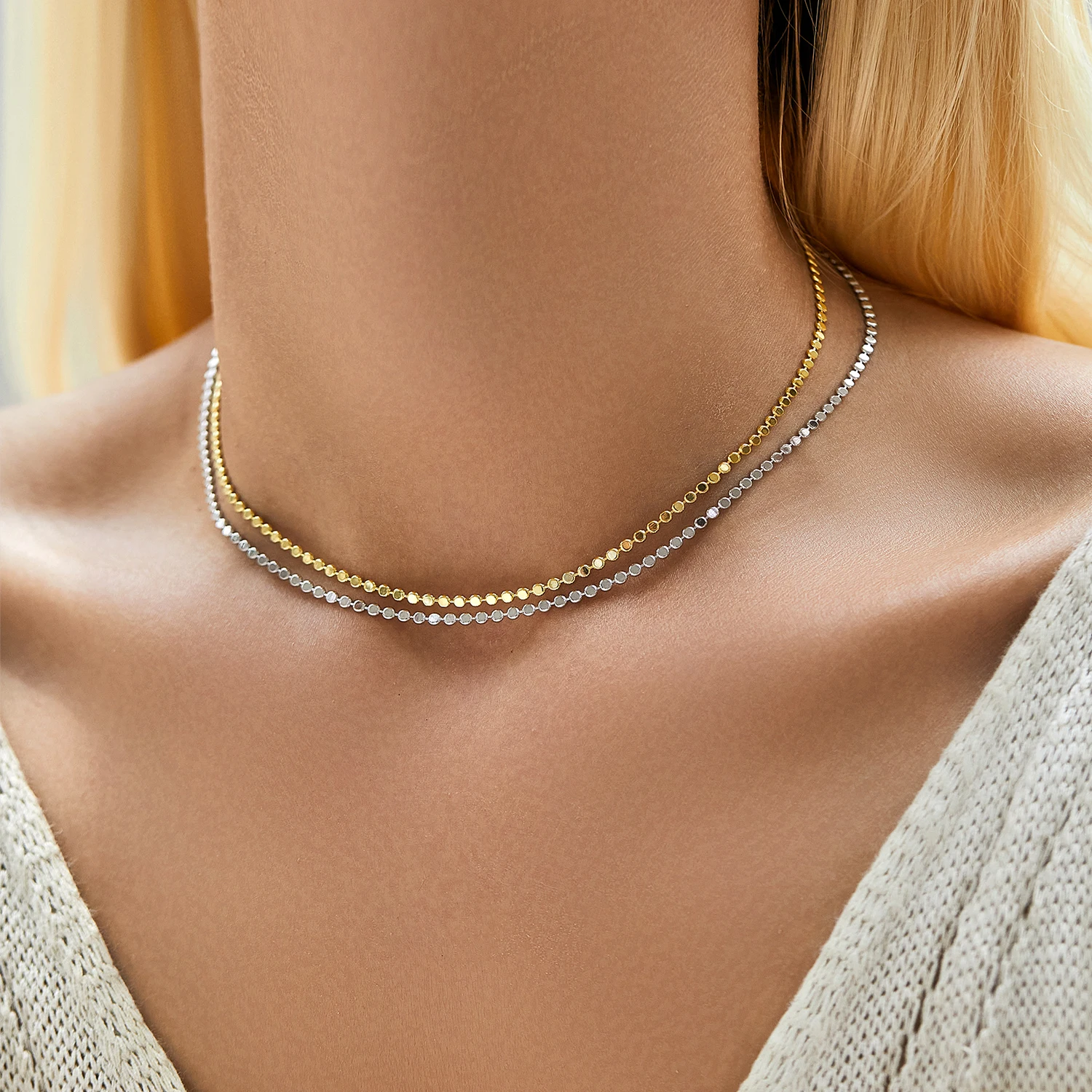 MODIAN Solid 925 Sterling Silver Dainty Small Beads Trendy Choker Necklace White Gold Plated Necklaces Jewelry Gifts For Women