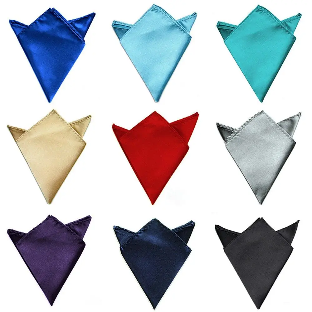 Fashion Men 15 Color Square Solid for Wedding Dress Party Formal Suit Satin Plain Solid Pocket Square Handkerchief Silk Hanky