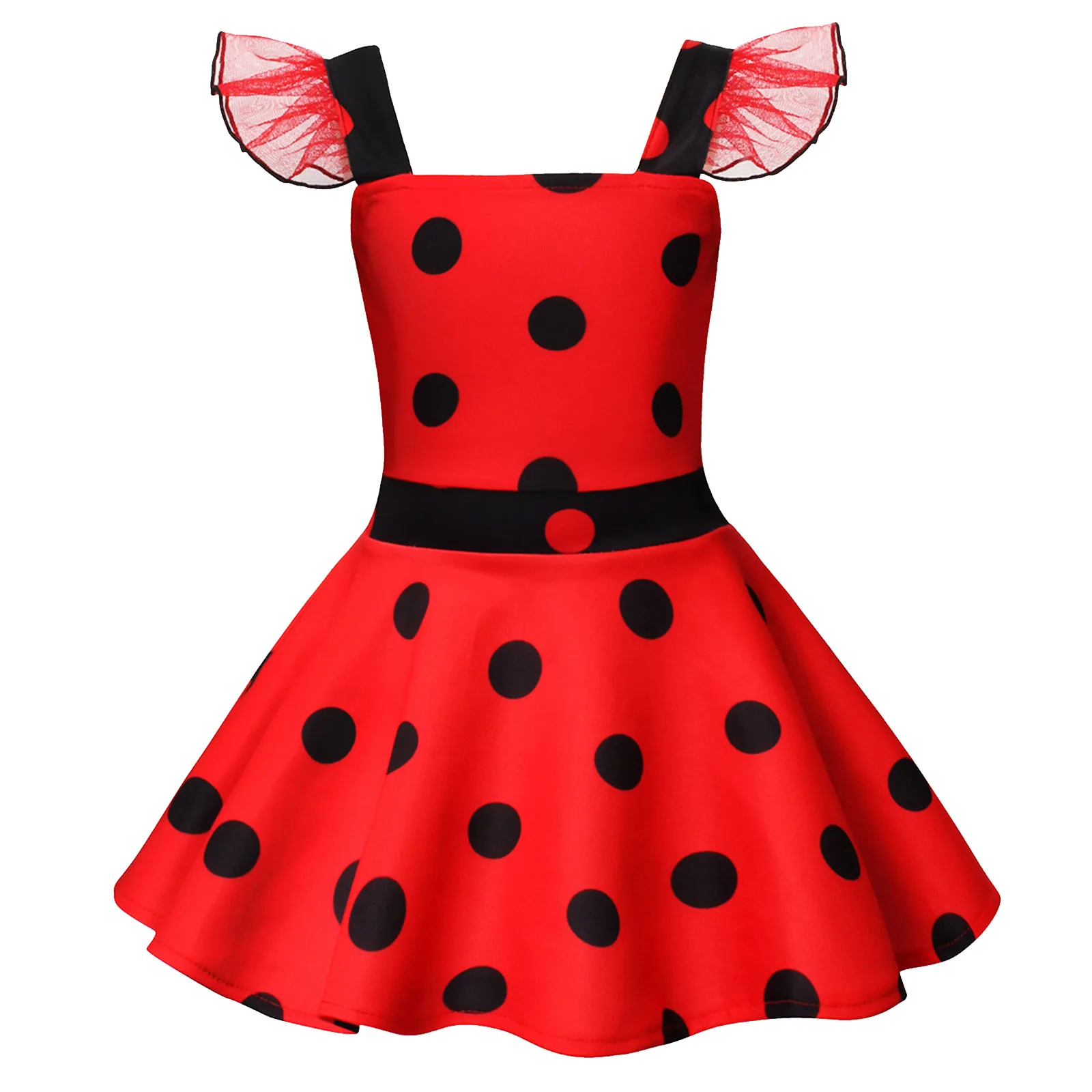 Kids Girls Cartoon Dress Halloween Cosplay Carnival Theme Party Evening Costume Sleeveless Polka Dots Print A-line Short Dresses