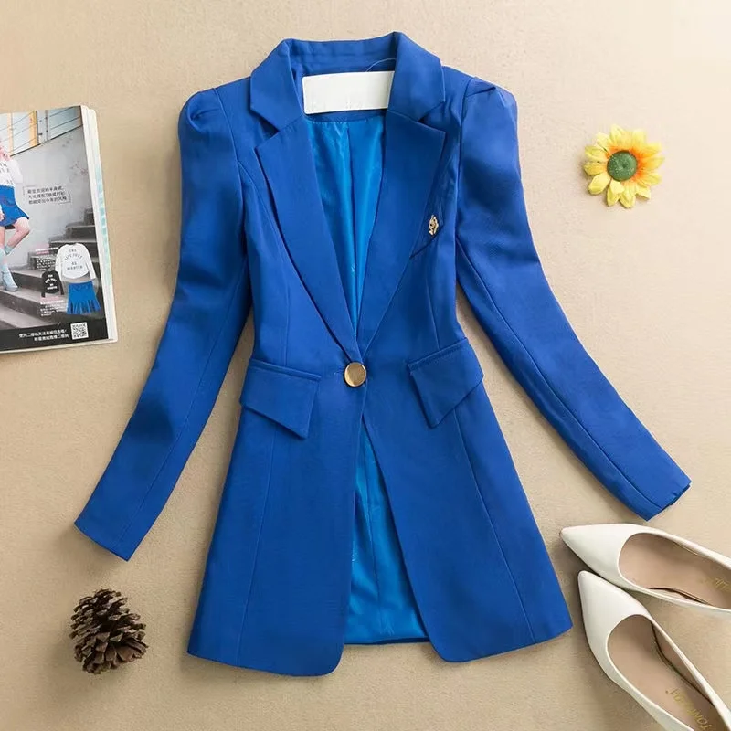 

2024 New Fashion Blazer Coat for Women Long Sleeve Streetwear Office Jacket Solid Single Buckle Versatile Spring Summer Coats