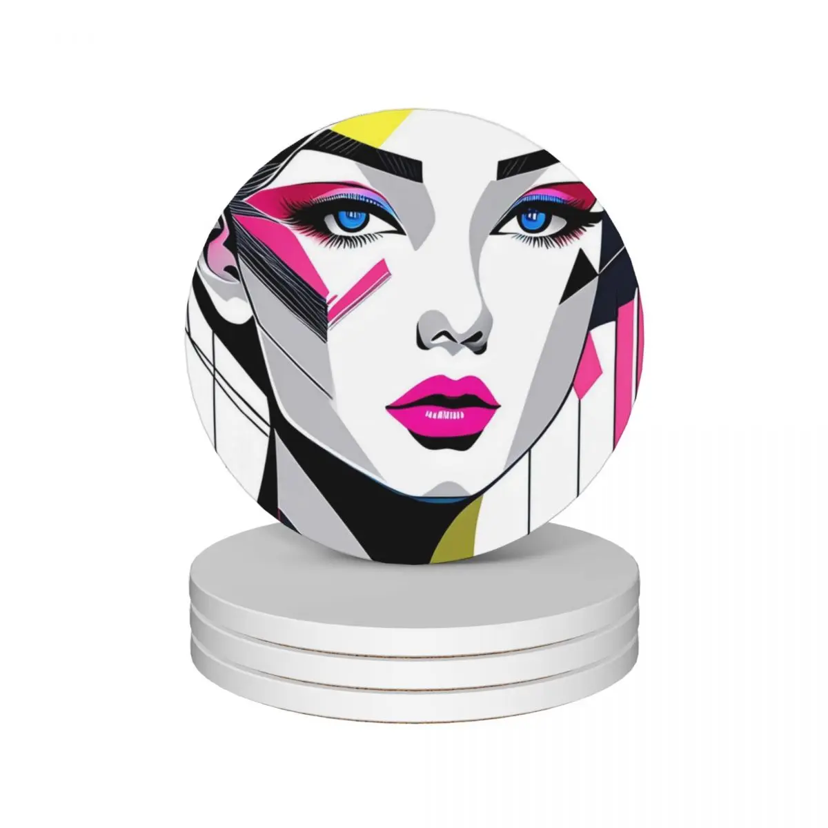 

Digital Illustration of Woman With Blue Eyes and Bold Makeup Ceramic Coasters (Set of 4) kawaii Coasters