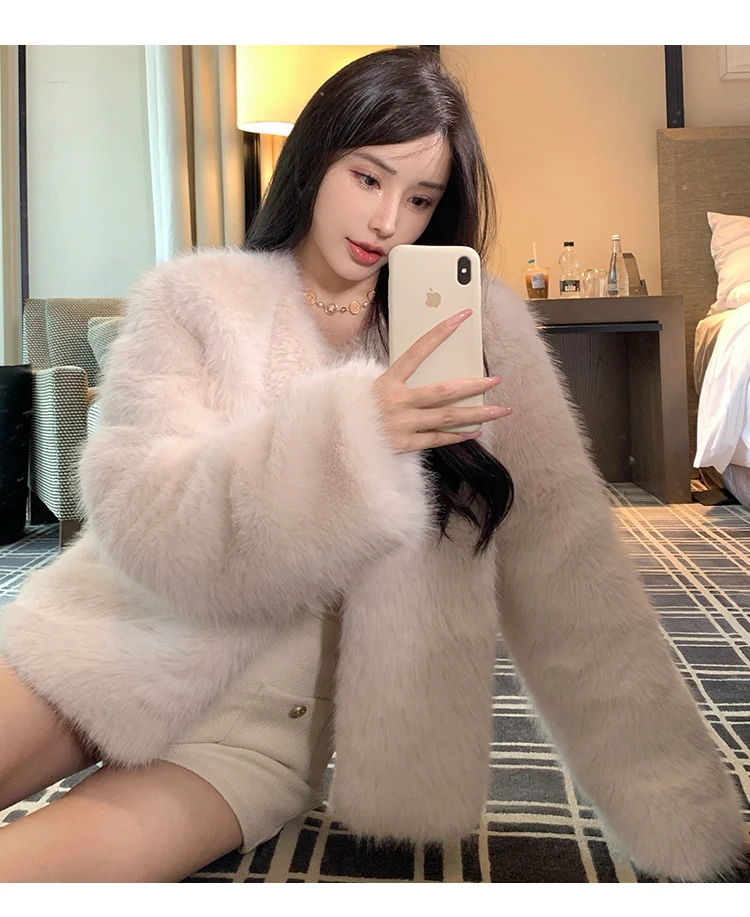ZAROY 2027 Winter Faux Fox Fur Coat Chic Women Brown Luxury Fluffy Soft Warm Fur Jacket Fashion Colarless Cardigan Fur Outerwer