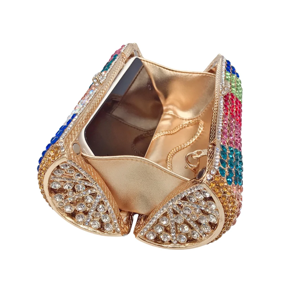 Women's Can-Shaped Rhinestone Evening Bag Colorful Crystal Cylinder Clutch Purse with Wedding Party Chain Shoulder Crossbody Bag - view 4