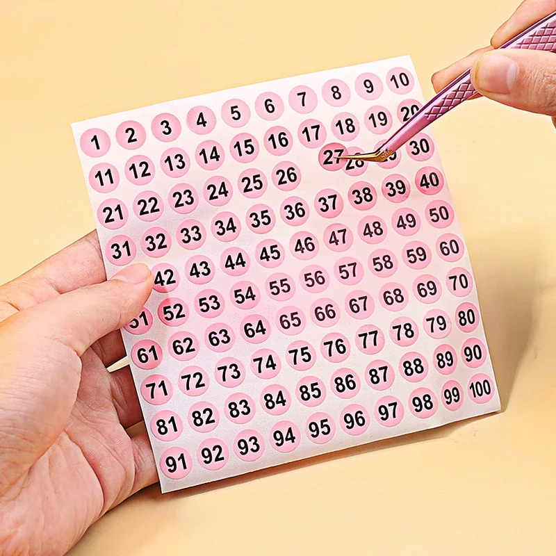 5/10Sheets 1-100 Pink round Numbers，Number Label DIY Stickers Manicure Implement Nail Polish Bottle Serial Number Color Stickers