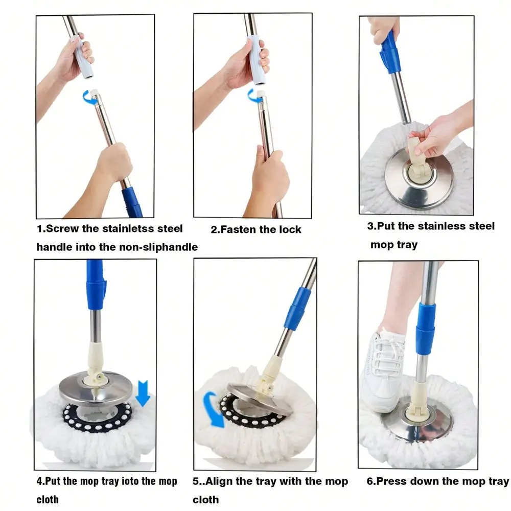 

Mop And Bucket With Wringer Set, 360 Mop And Bucket System With 3 Microfiber Mop Refills And 61 Extended Handle For Floor Clean