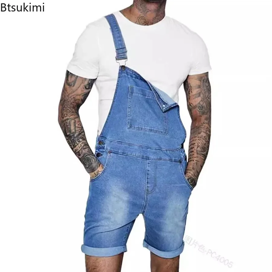 2024 Mode Jumpsuit Voor Heren Multi-Pocket Baggy Denim Strap Shorts Trendy Streetwear Losse Casual Eendelige Overalls Man Rompertjes