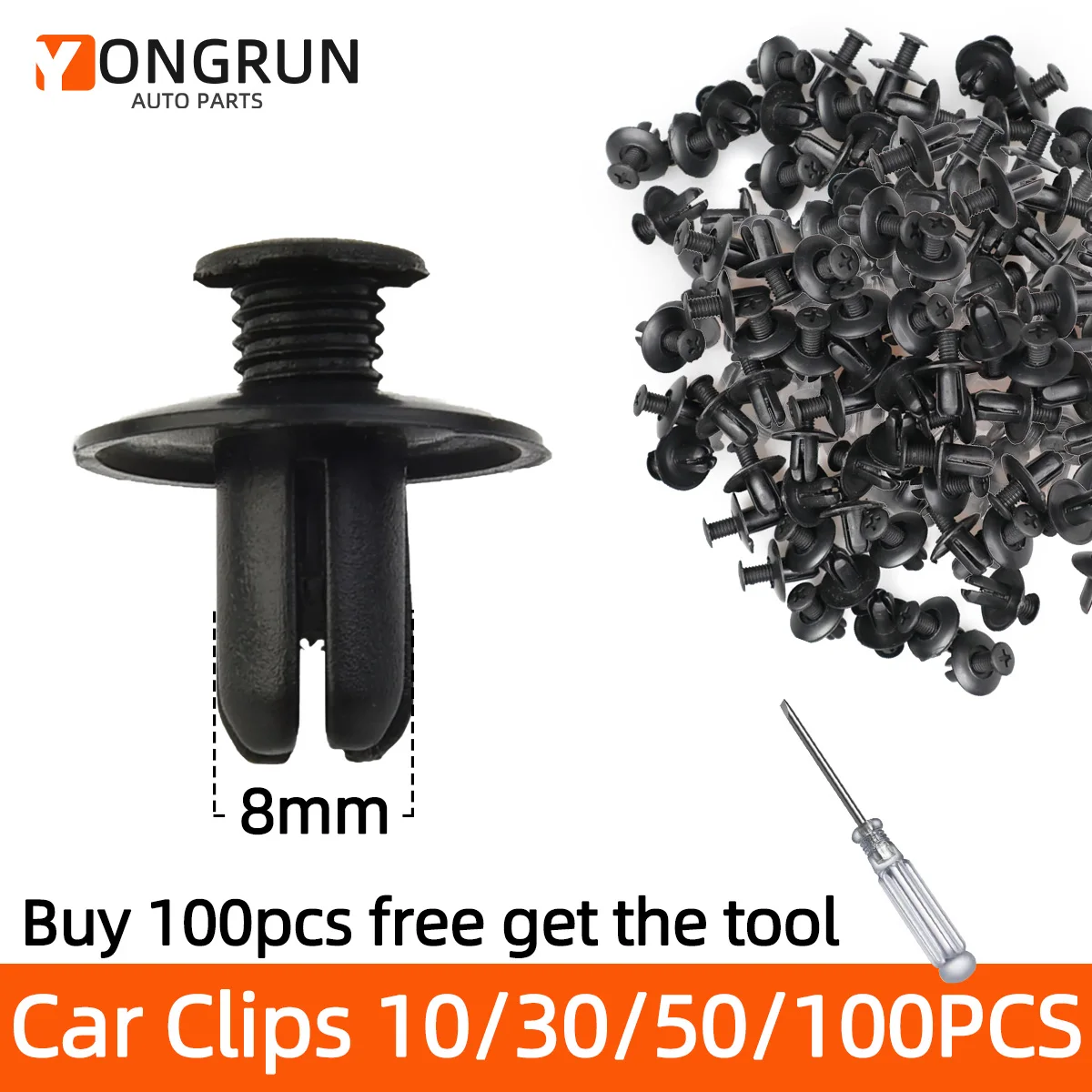 10/30/50/100pcs 8mm Clips Plastic Rivets Fasteners Screw Car Bumper Fender Black Rivet Car Fastener Clips for Toyota Focus Kia