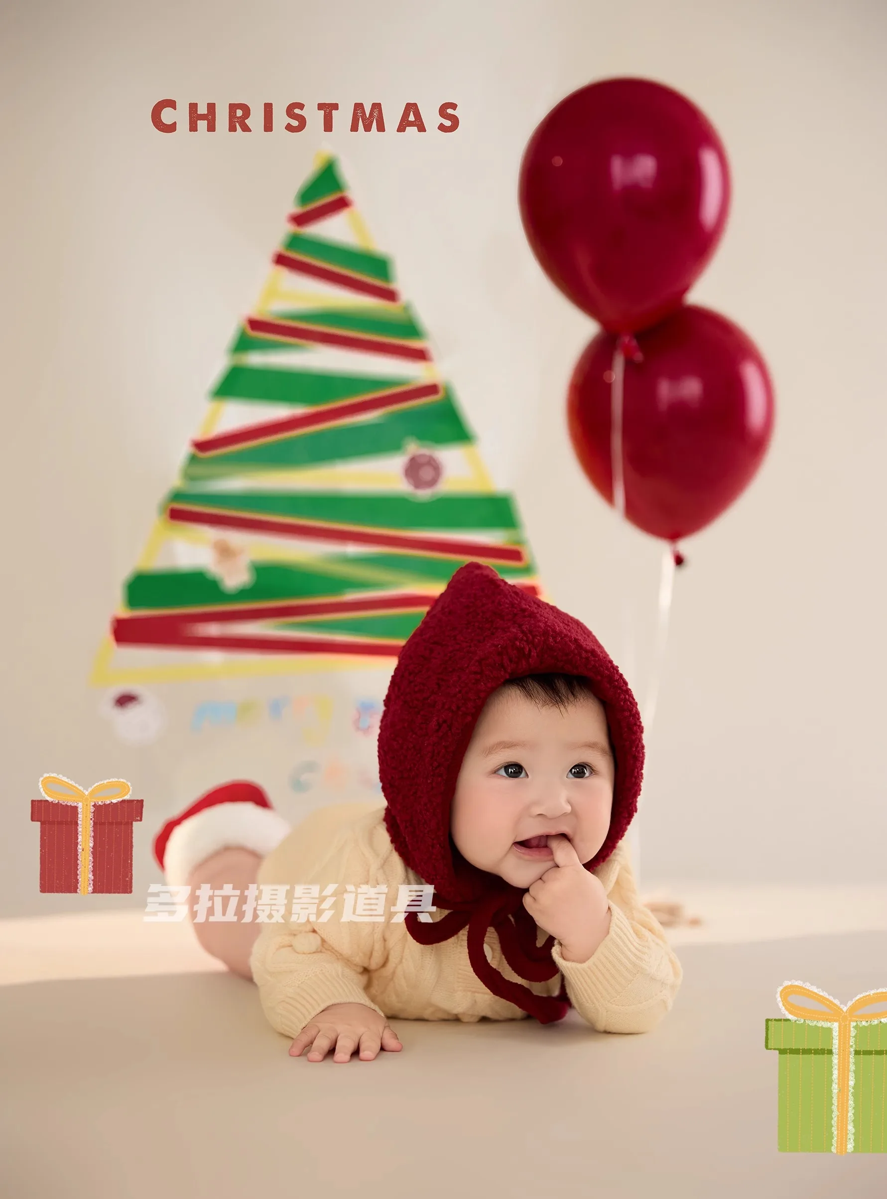 

Childrens photography costumes babys hundred day photos costumes props red hats Christmas and New Year photos themes 신생아