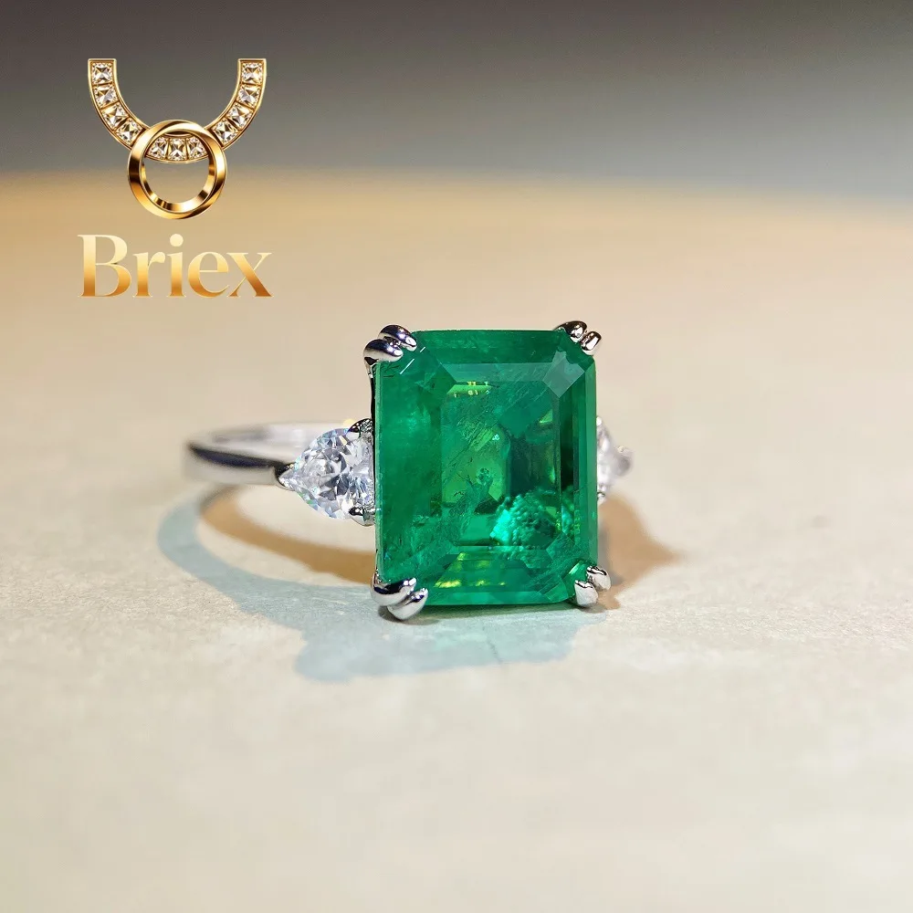 Briex Jewelry Luxury Solid Platinum PT950 Women's Emerald Diamond Ring with Cotton Band Cracked Moissanite Diamond Ring