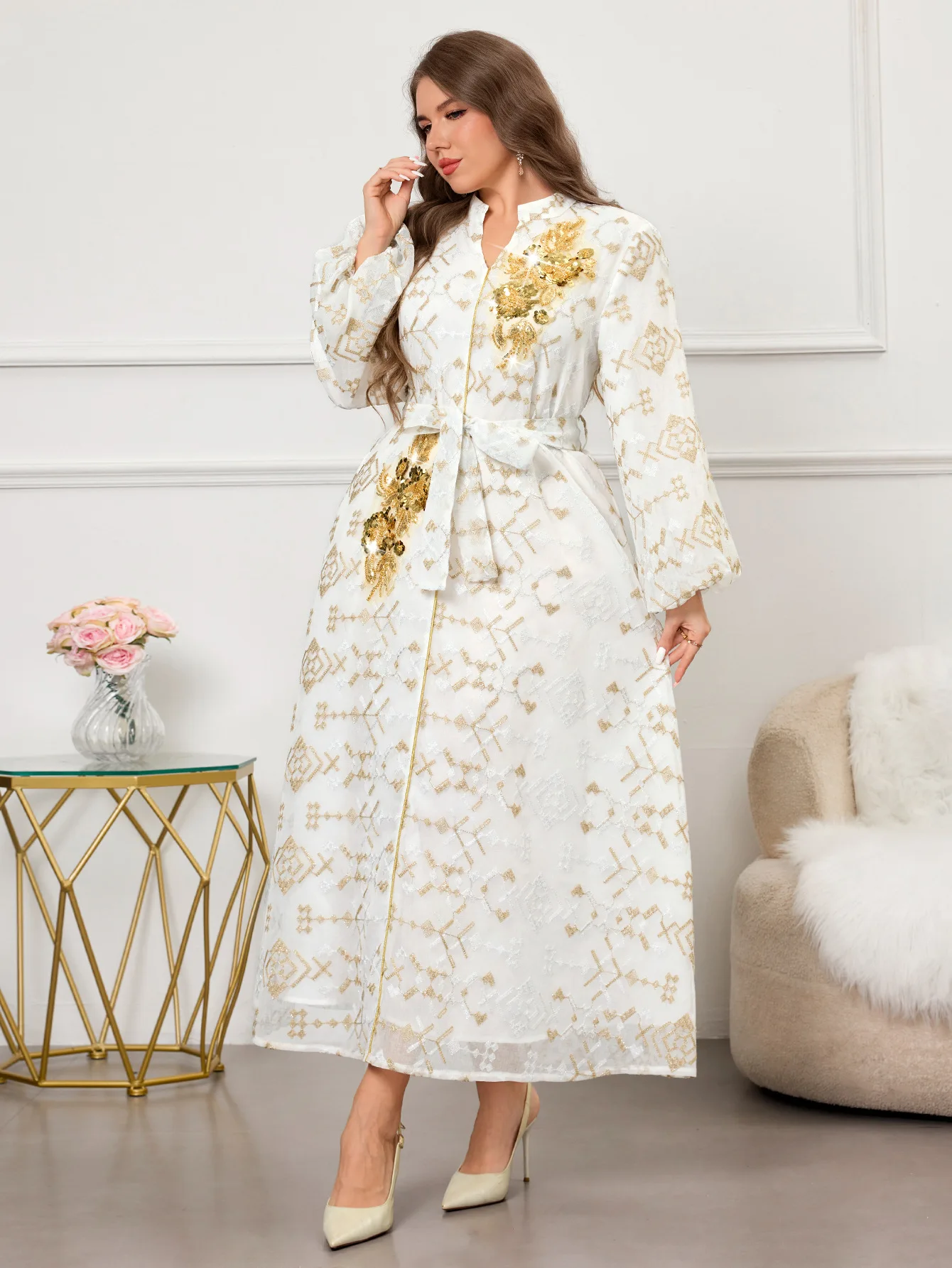 Donne Abiti Musulmani Abaya Party Abito Lungo Eid Paillettes Lace Up Abiti Ramadan Jalabiya Marocco Dubai Abaya Islam Arabo Caftano