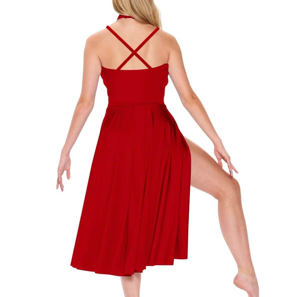 MiDee Lyrical kostium taneczny dziewczyny kobiety Crisscross Halter sukienka bez rękawów współczesny balet brzuch występ na scenie stroje — zdjęcie 6