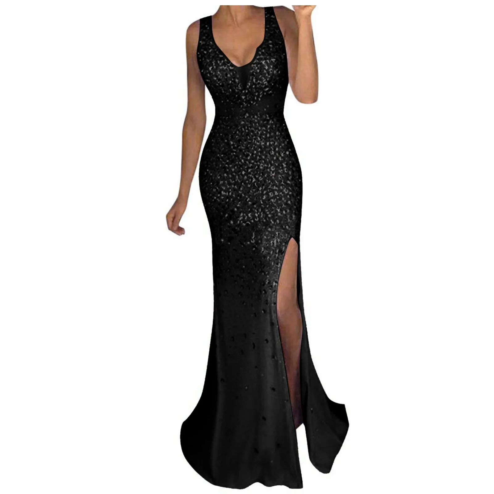 Women's Cocktail Dress Sexy Glitter Sparkly Sequin Sleeveless Side Slit Evening Sundresses Prom Party Ball Gown Long Dress