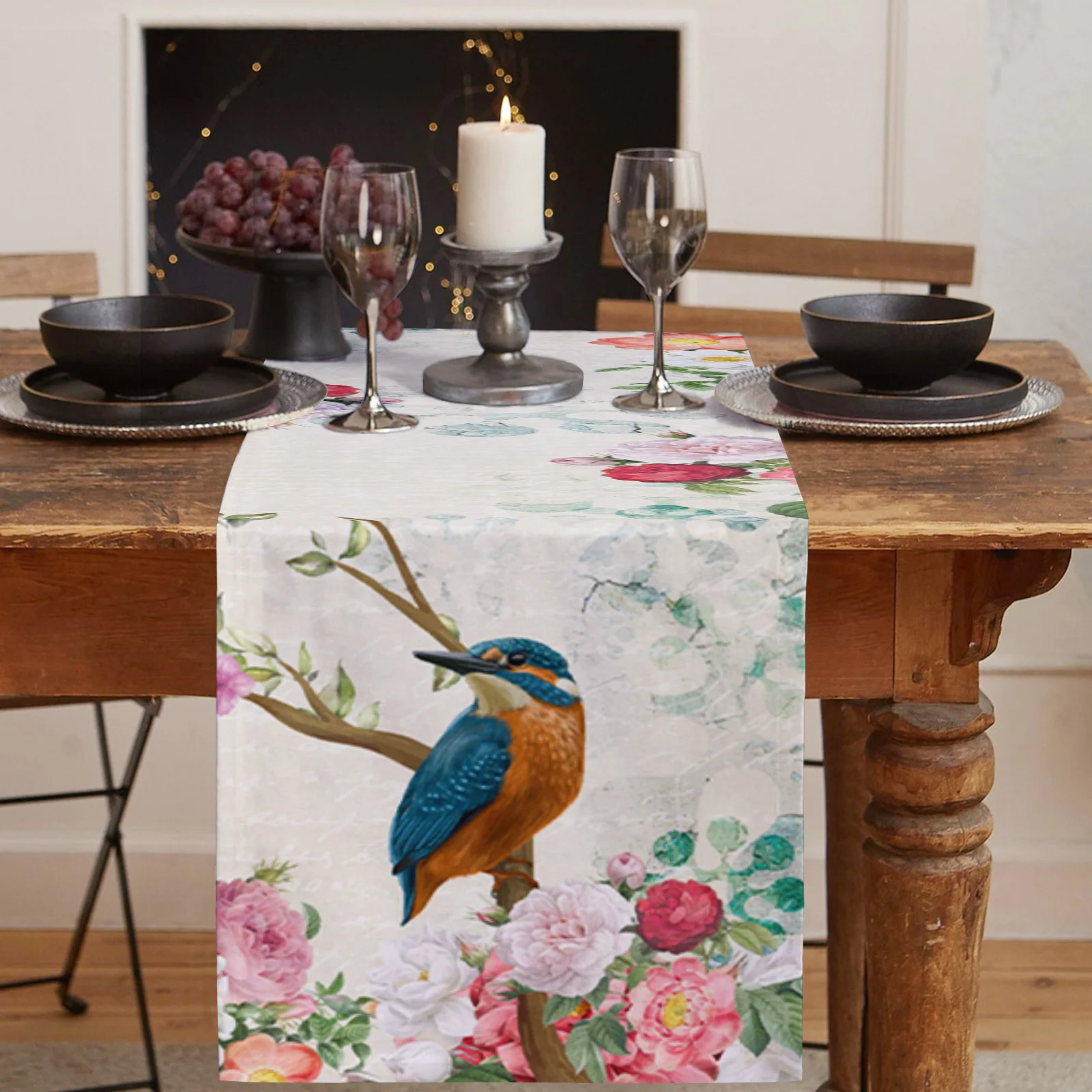 Table Decor Table Runner Vintage Flower Kingfisher Pattern Coffee Table Cover Cloth Wedding Party Restaurant Table Runner