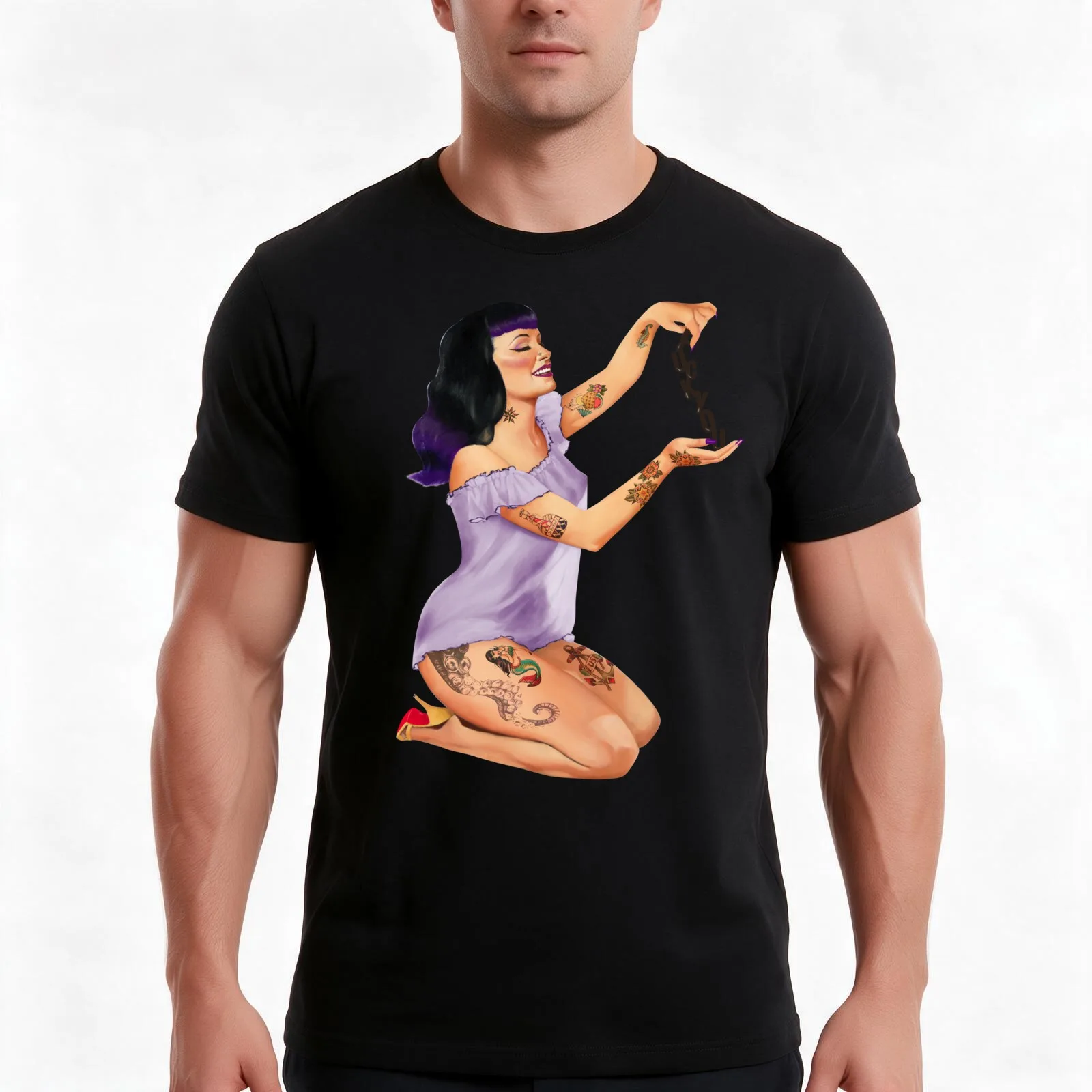 Metro&medio Designs - Cut Out Pin-up T-Shirt, Summer Casual Cotton Tee, Oversized Streetwear Tops, Vintage Graphic Print