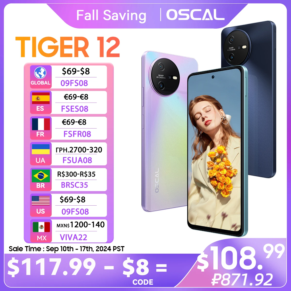 Smartphone TIGER Premiere] 2.4K Display 12 Phone OSCAL