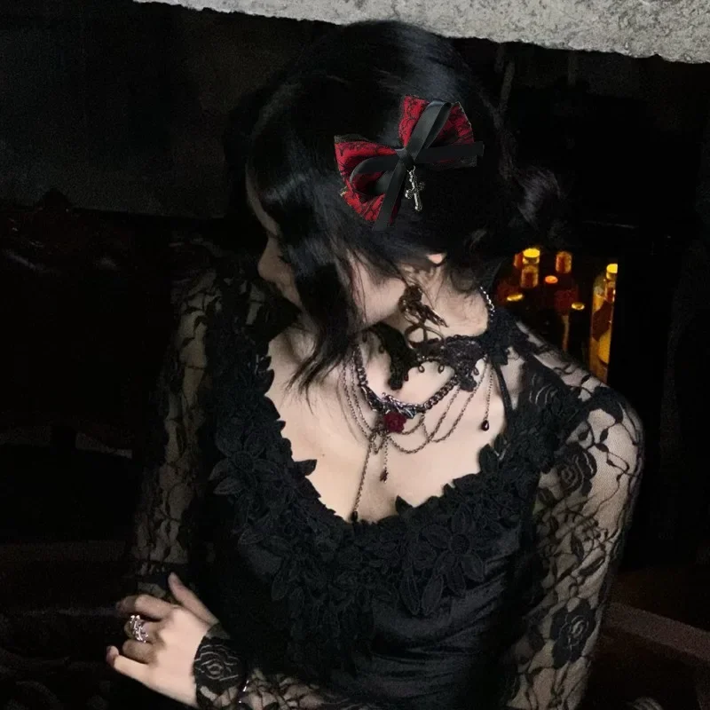 2pcs Gothic Girl's Street Exquisite Hair Accessories Fashion Bowknot Hair Clips Versatile Dressing Dark Style Bow Hair Clip 2025 image 4