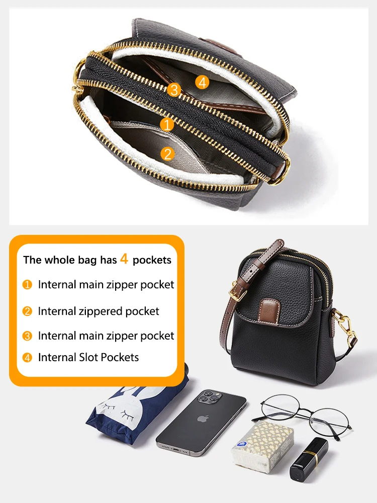 Zency 100% جلد طبيعي المرأة حقيبة كروسبودي العملي حقيبة الهاتف الفتاة حقائب صغيرة رفرف سيدة حقيبة يد 2025