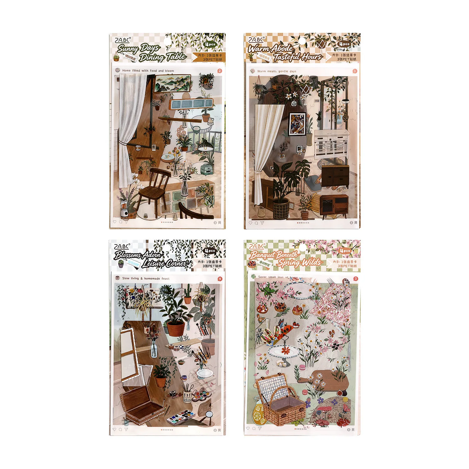 Vintage bloemenleven picknick potplant landschap PET sticker creatief DIY dagboek materiaal collage scrapbooking briefpapier