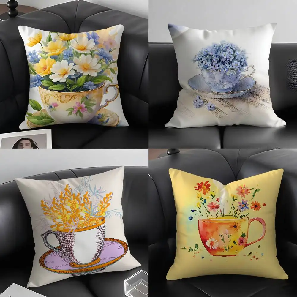 Наволочка с изображением чашки цветов
