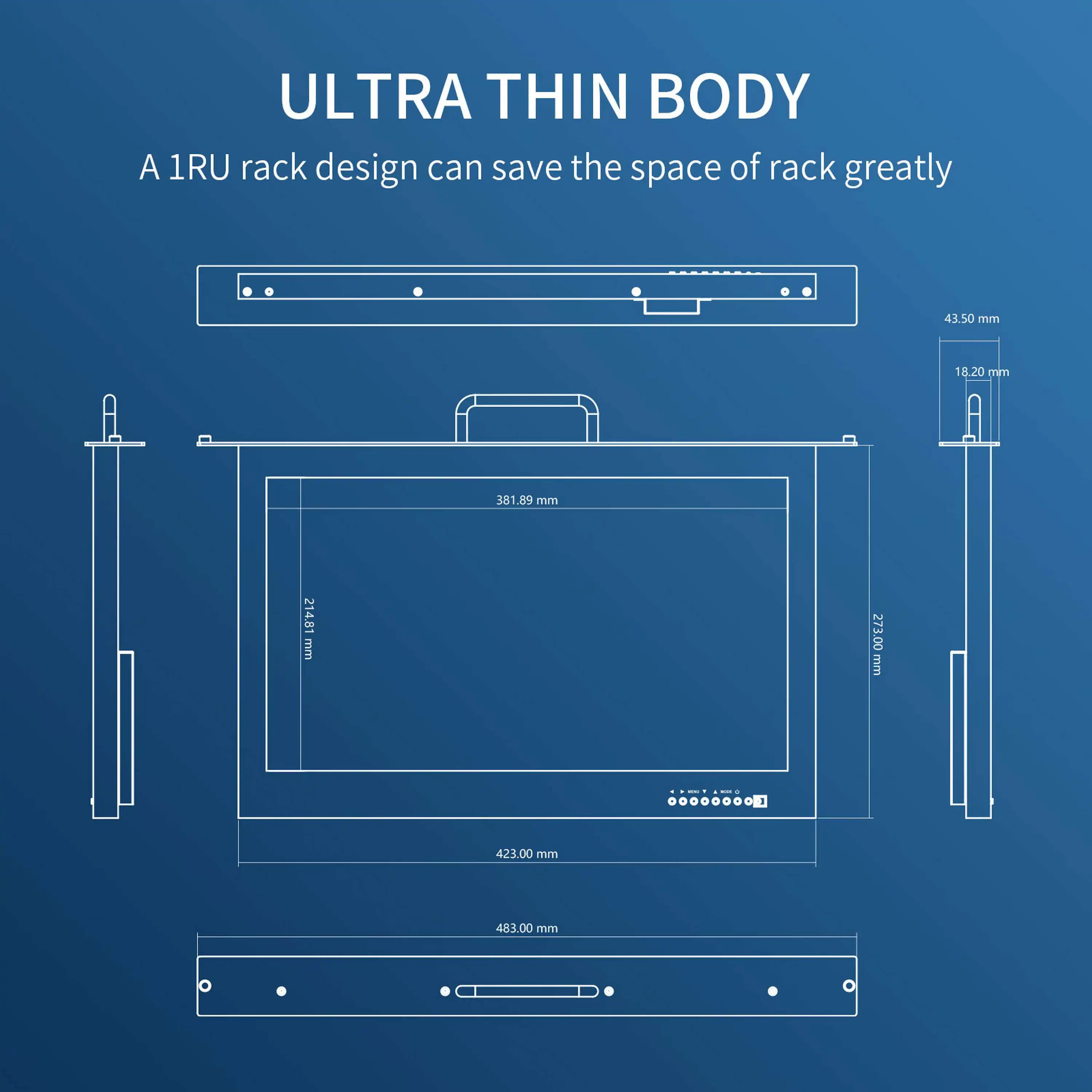 SEETEC SC173-HD-56 شاشة منزلقة عالية الكثافة 17.3 بوصة تركيب الرف FHD IPS لمصنع أنظمة البث OB Van