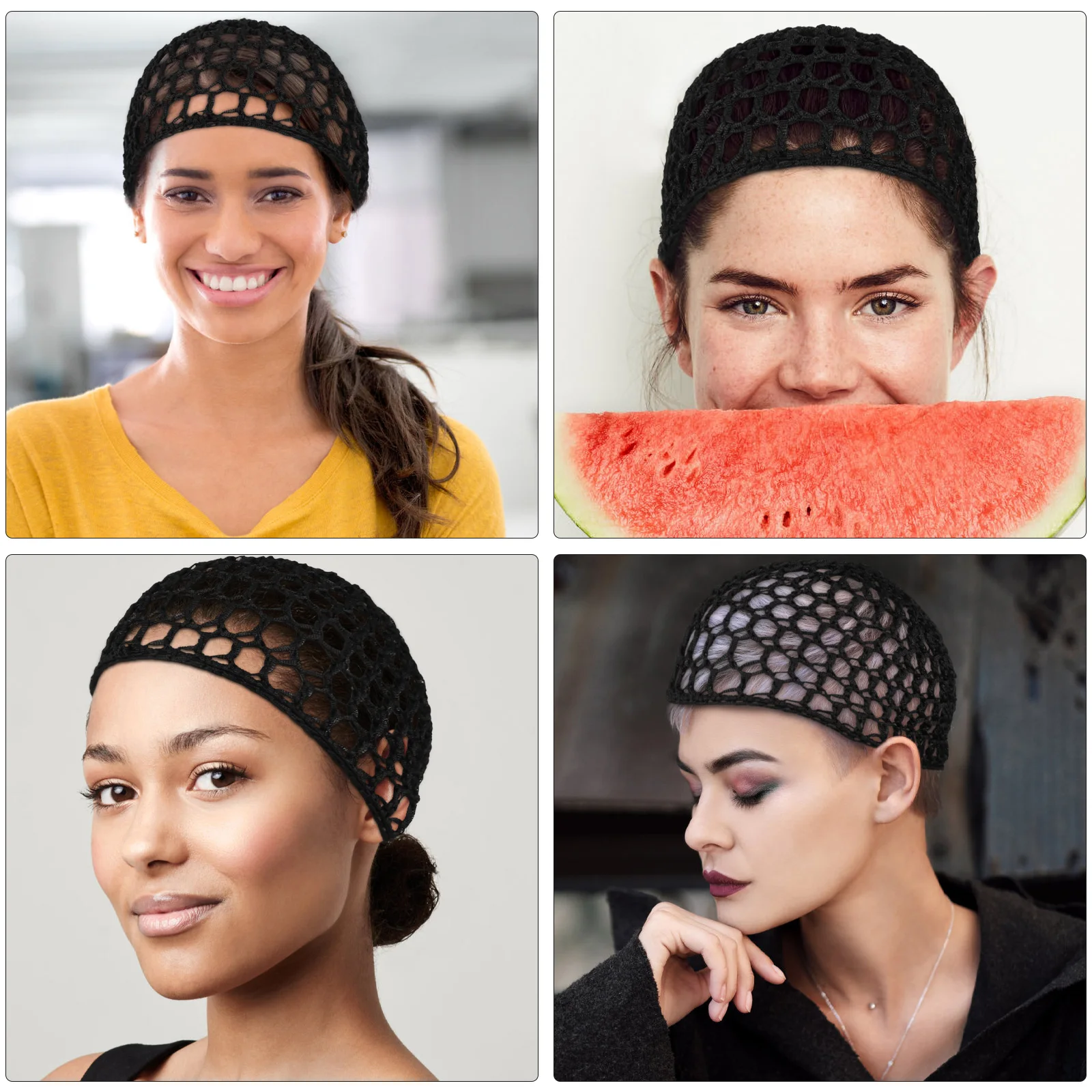 

6pcs Women Girls Bathing Hair Nets Crochet Mesh Thick Knit Elastic Short Hair Covers For Curly Hair Cap