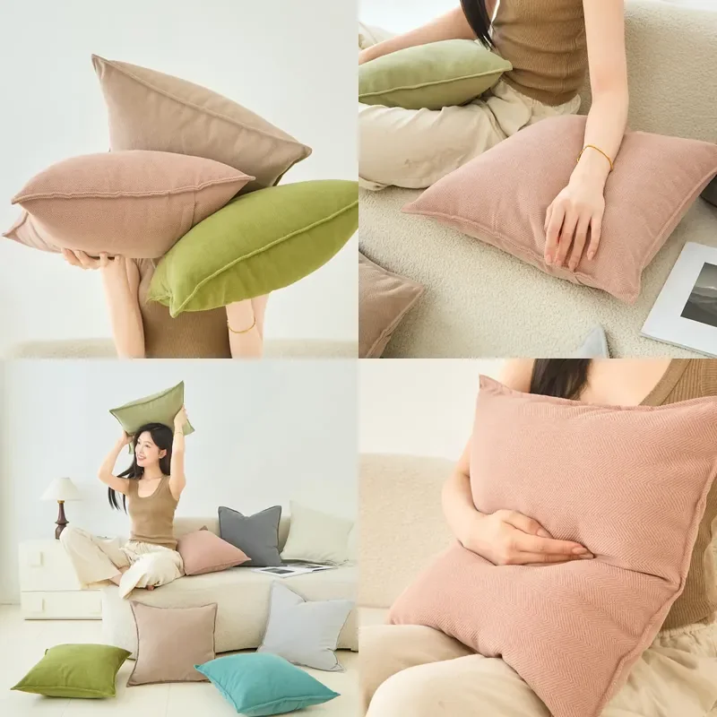 Cream herringbone thickened chenille throw pillow solid color large living room home bedroom sofa waist rest simple