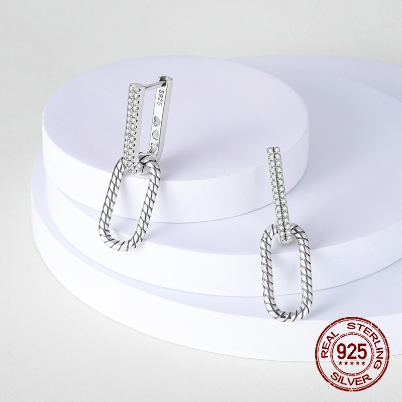 925 Sterling Silver Interlocking Paperclip Link Hoop Earrings for Women Twisted Rope Huggie Hoops Jewelry Daily Wear Gift