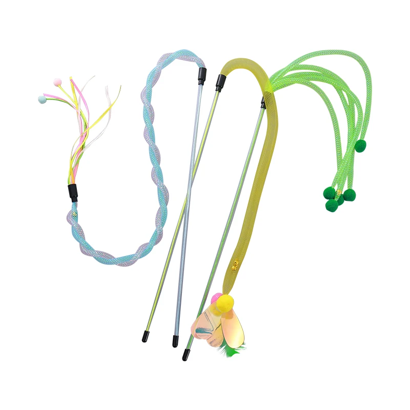 Cat toy Colorful nylon hose cat-teasing stick with built-in bell to Go Hairball interactive fun pet supplies