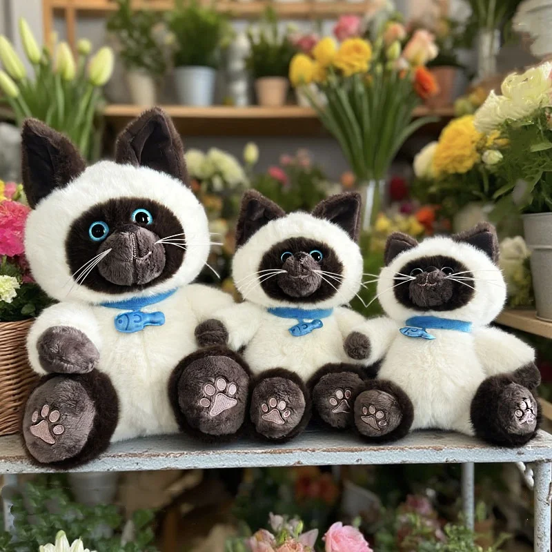 28/35/50cm Imitacja Pluszowej Zabawki Kota Syjamskiego Kawaii Miękkie Realistyczne Pluszowe Koty Lalki Dekoracja Domu Samochodu Poduszka Pluszowa