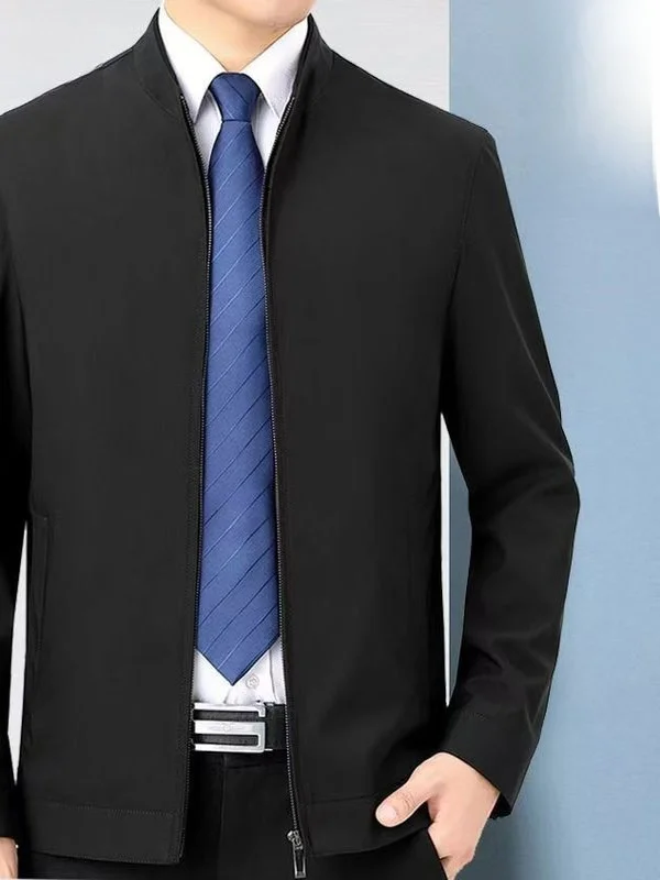 

Anti-Wrinkle Adstration Sle Men's Jaet Stand Collar Iron-Free Long Sve Bamboo Charcoal Fiber Casual Coat for Middl...