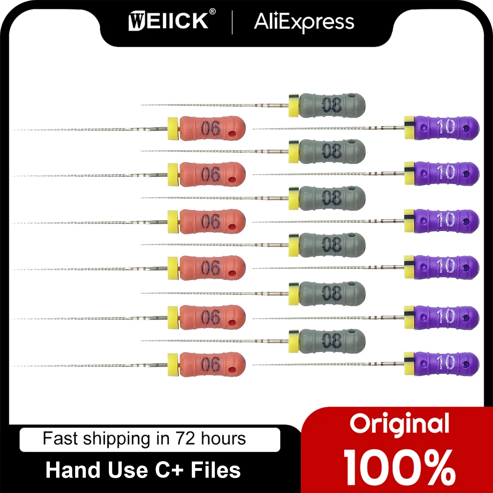 WellCK Dental Endodontic Stainless Steel C+ File 25mm Hand Use Endo Files Optional Sizes Used for Root Cleaning