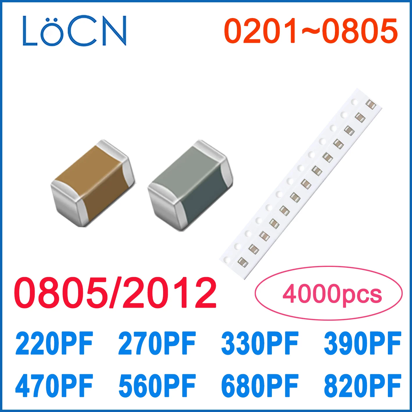 

4000PCS 0805 2012 X7R 220PF 270PF 330PF 390PF 470PF 560PF 680PF 820PF RoHS 25V 50V 5% 10% Capacitor High quality