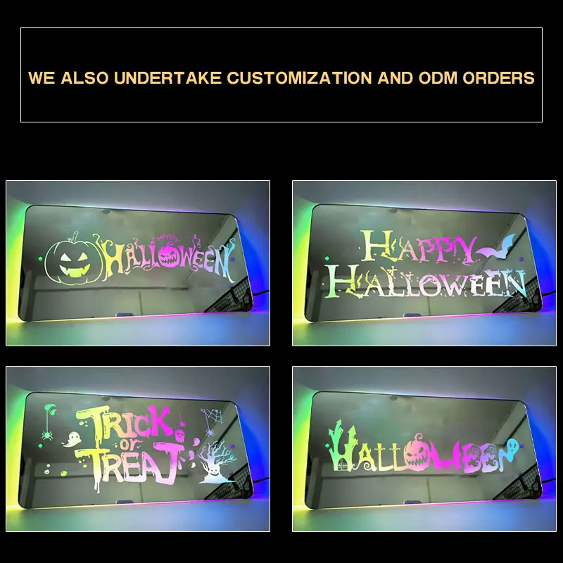 Essential for Halloween Horror Ambiance! Colorful LED Illuminated Ghost Mirror, Whimsical Decorative Magic Mirror