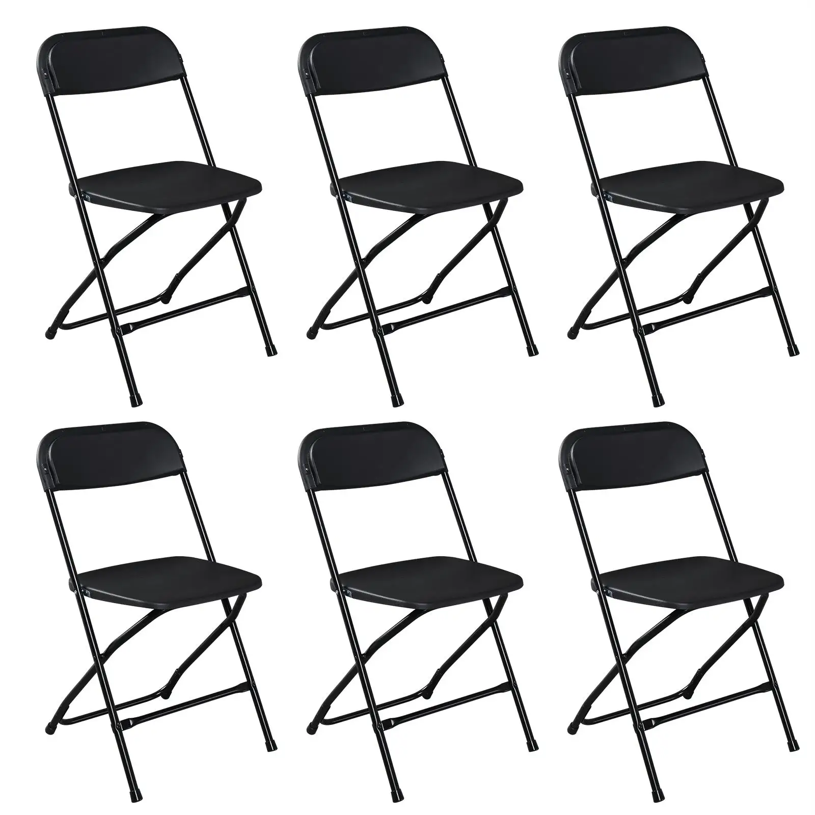 

6pcs Black Plastic Folding Chairs for Garden - Durable Injection Molding Classic Design