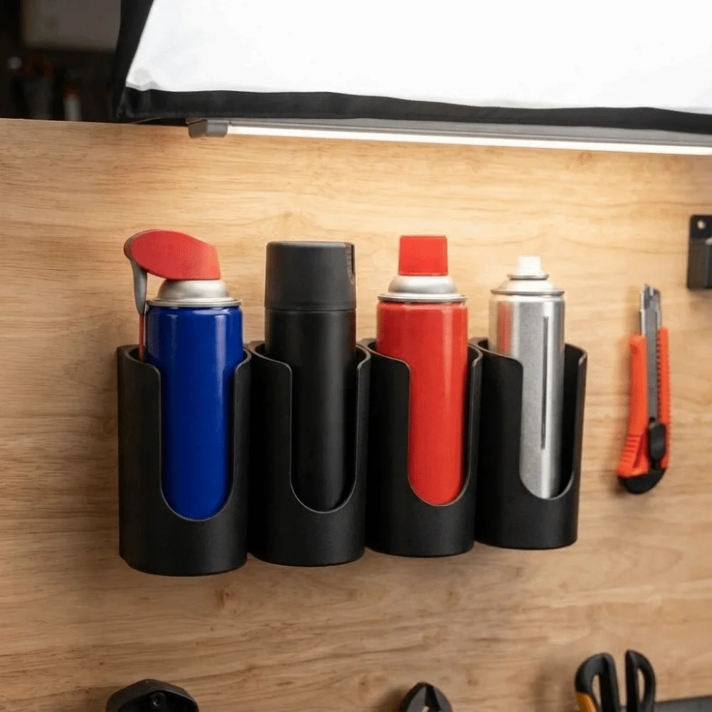 4 Slots Spray Bottle Holder 3D Printed Wall Mounted Spray Can Holder Plastic Space Saving Paint Can Holder Workshop