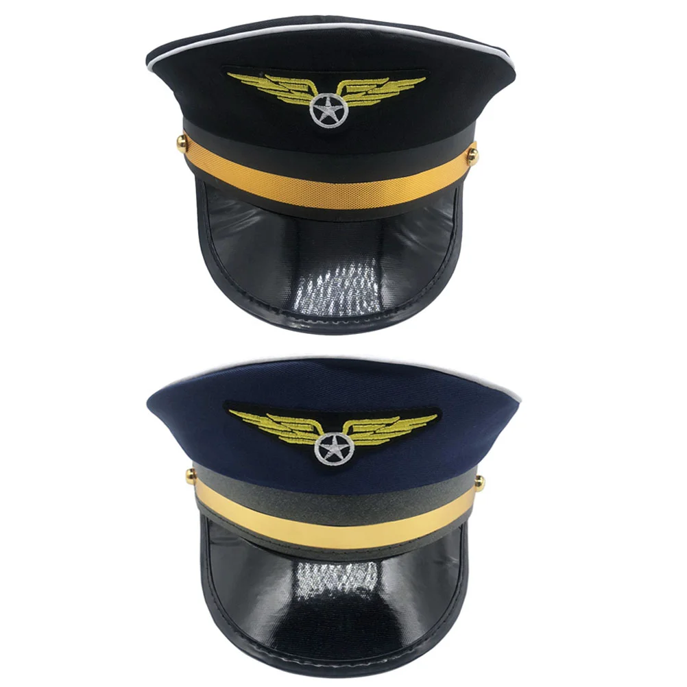 

2 Pcs Airplane Halloween Costume Hat Child Men Hats Funny Polyester Pilot for Dress up