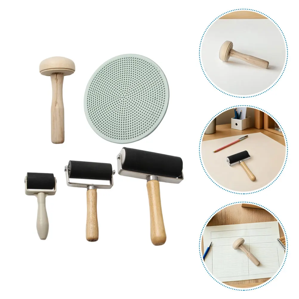 

5 Pcs Oil Roll Printing Tool Block Baren Accessories Four Treasures of The Study Kit Plastic DIY Art Stamping Tools