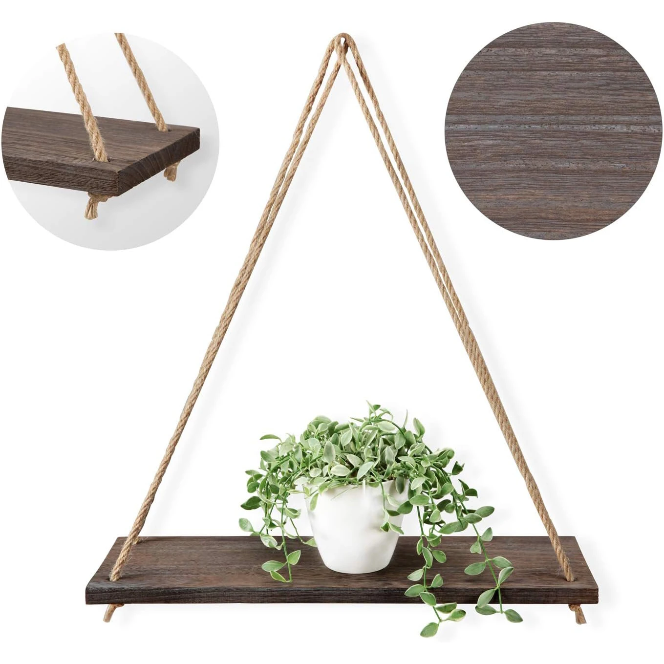 1 Stück Boho Holz-Hängeregal, Schaukelseil Rustikales Schweberegal, Wandregal zur Aufbewahrung, Organizer für Wohnzimmer
