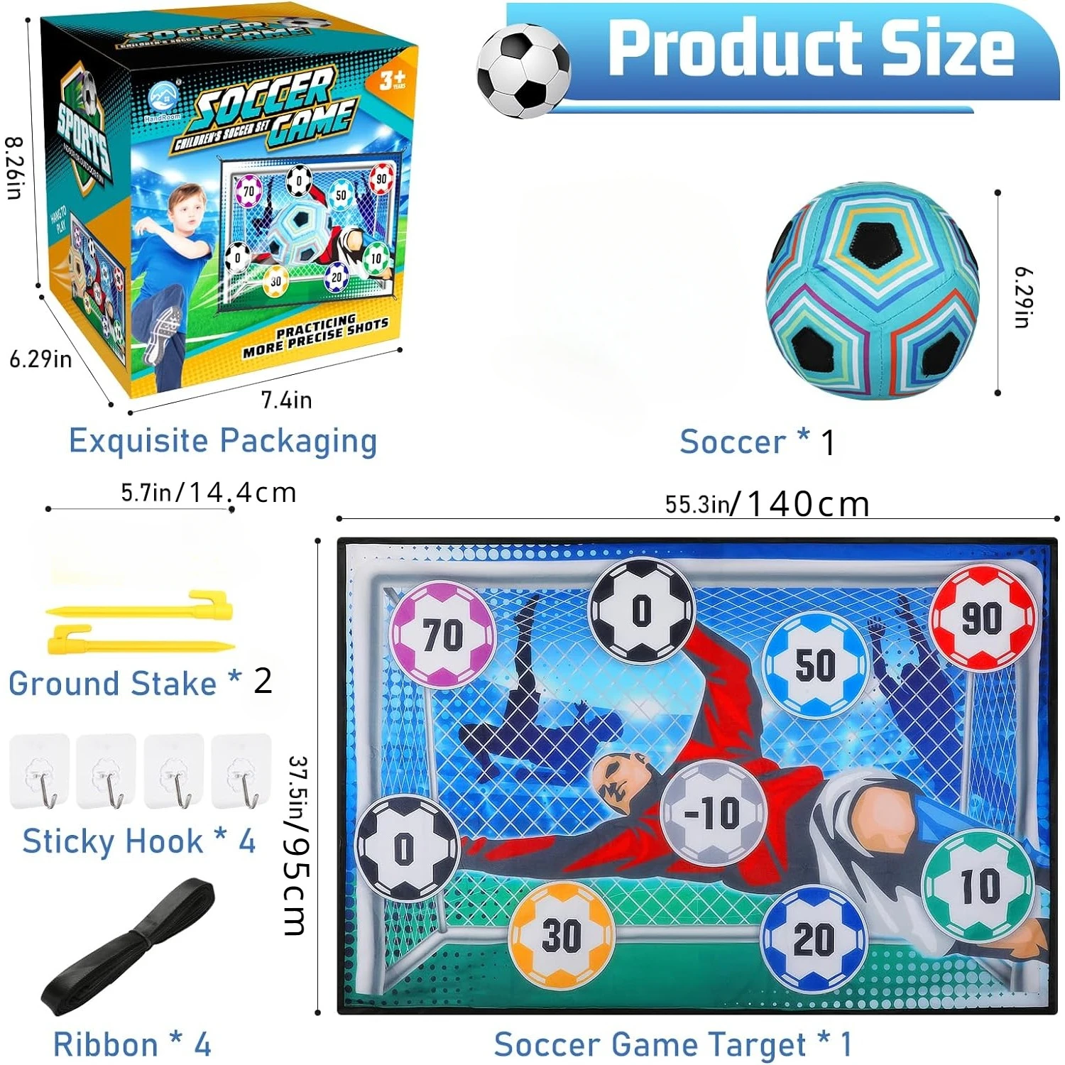 Soccer Ball Game Set for Kids Indoor Outdoor Backyard Toss Soccer Goal Game with Velcro Balls Foldable Flannel Goals Toddlers