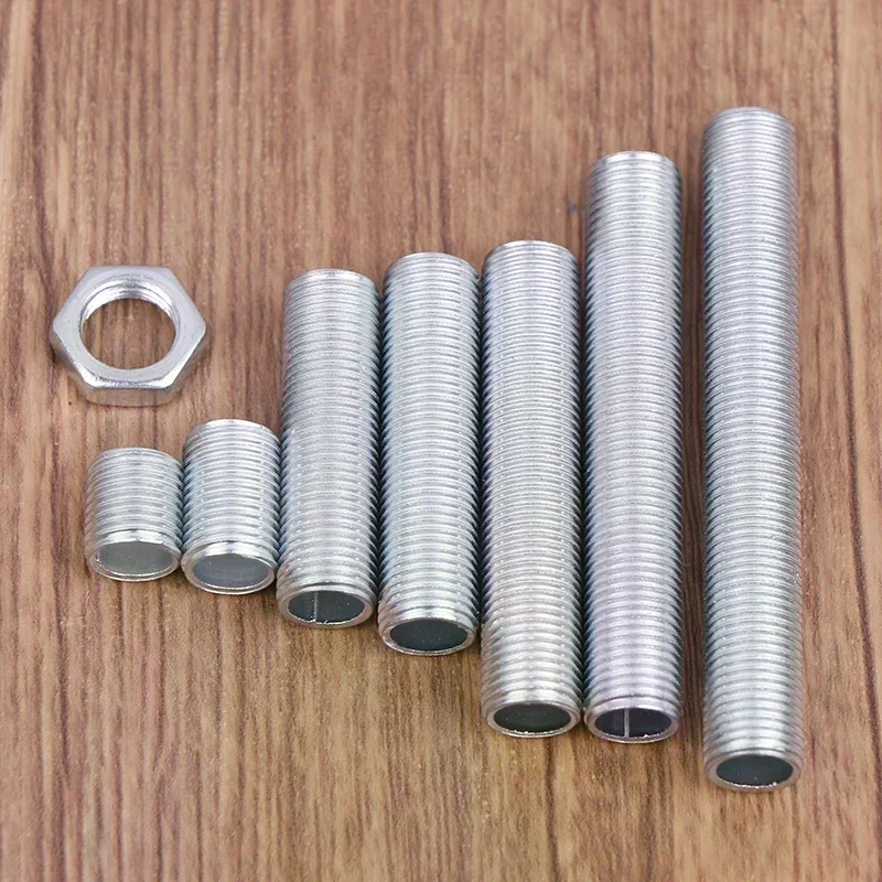 10pc M10 Lamp Tooth Tube Metal Hollow Threaded Tube Screw Nut Lamp Cap Galvanized Chandelier Connect Rod Fixed Base