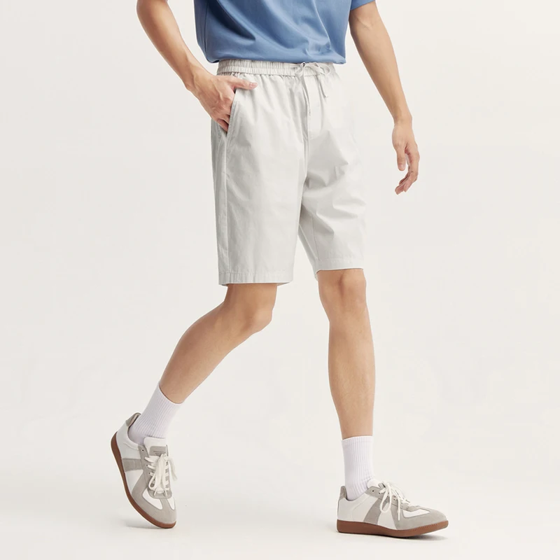 Semir-Pantalones informales de longitud media para hombre, Shorts holgados de pierna recta de cinco pulgadas, Color sólido con cordón, novedad de